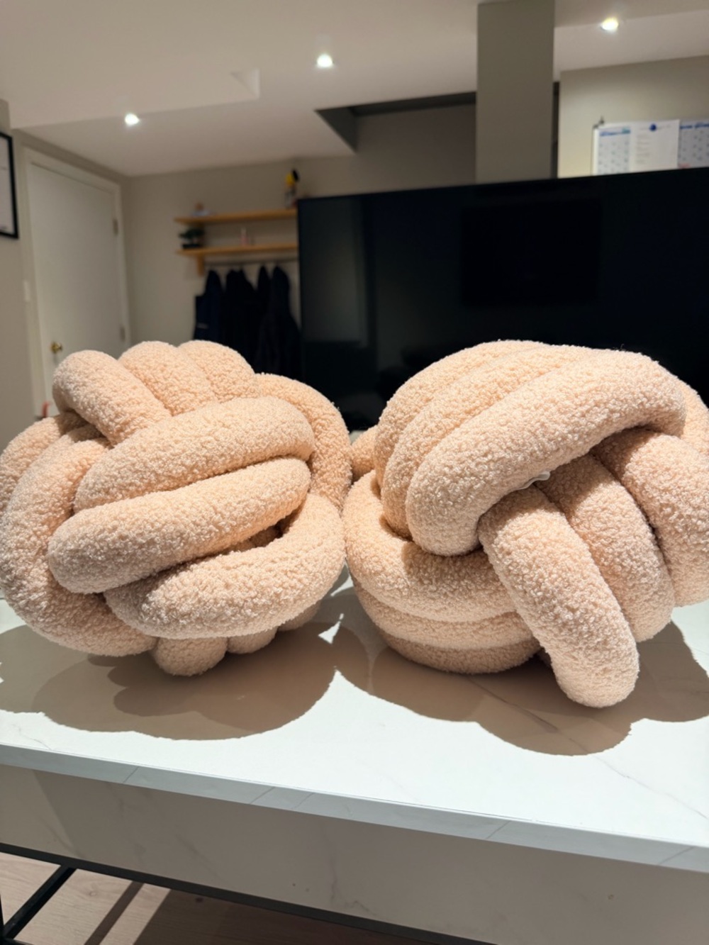 Plush Knotted Throw Pillow Pair in Beige